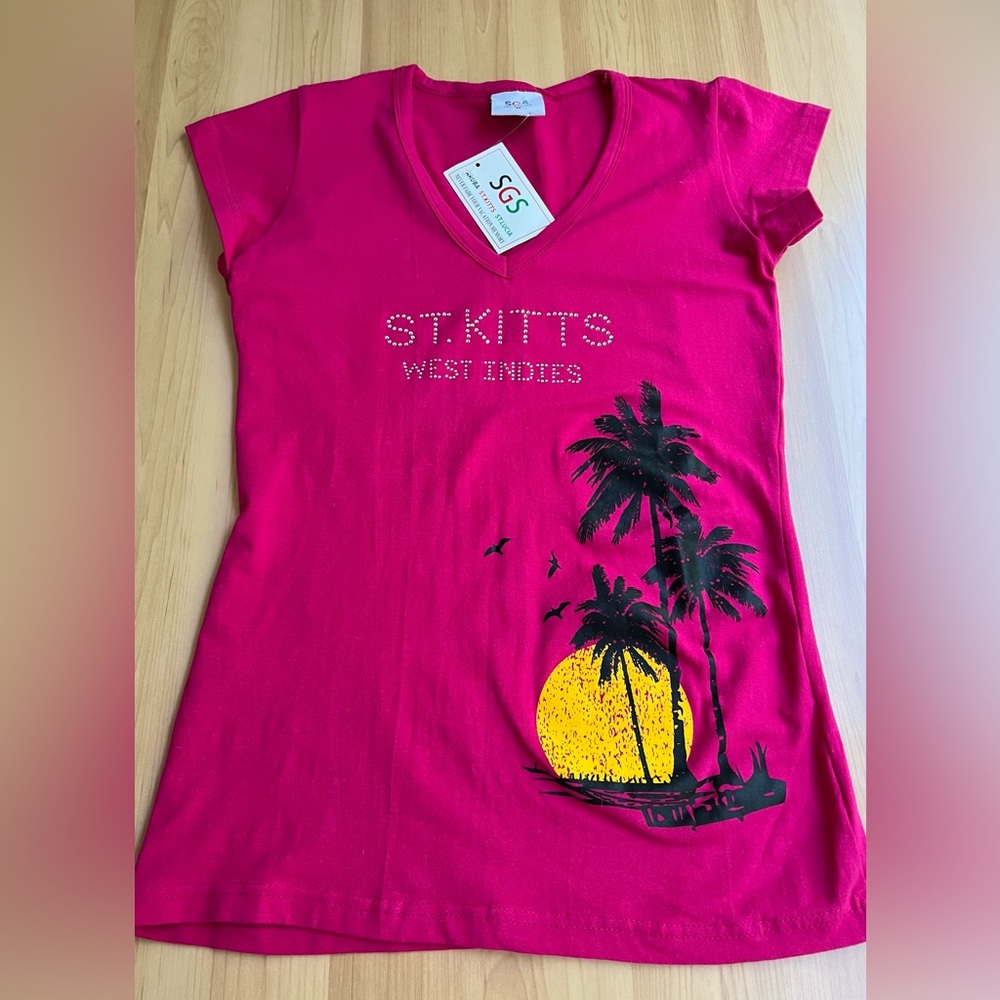 SGS - Women's T-Shirt Top St Kitts Palm Tree /Short Sleeve Tee Top.